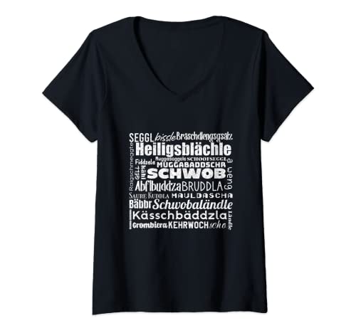 Damen Schwäbisch Lernen Lustiger Schwaben Wortsalat Schwobaländle T-Shirt mit V-Ausschnitt Damen Schwäbisch Lernen Lustiger Schwaben Wortsalat Schwobaländle T-Shirt mit V-Ausschnitt von Lustige Schwäbisch Sprüche Schwaben Witze Geschenk