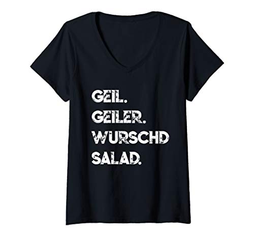 Damen Schwaben Wurstsalat Schwäbisch Spruch Lustig T-Shirt T-Shirt mit V-Ausschnitt von Lustige Schwäbische Wurschdsalad Sprüche T Shirts