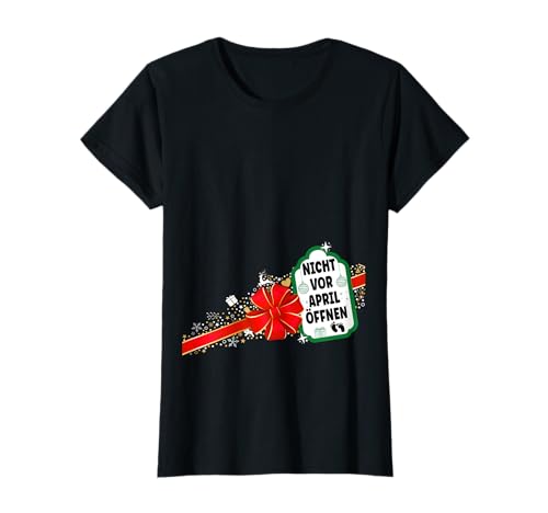 Damen Weihnachten Schwangerschaft Verkünden April Baby Geburt Mama T-Shirt von Lustige Schwanger Überraschung Großeltern Papa