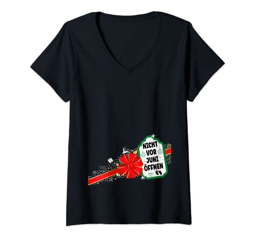 Damen Weihnachten Schwangerschaft Verkünden Juni Baby Geburt Mama T-Shirt mit V-Ausschnitt Damen Weihnachten Schwangerschaft Verkünden Juni Baby Geburt Mama T-Shirt mit V-Ausschnitt von Lustige Schwanger Überraschung Großeltern Papa