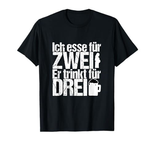 Ich esse für Zwei Er Trinkt für Drei Schwanger Baby Spruch T-Shirt Ich esse für Zwei Er Trinkt für Drei Schwanger Baby Spruch T-Shirt von Lustige Schwangerschaft Bier Sprüche & Geschenke