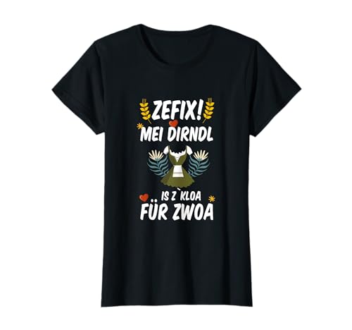 Damen Tracht Schwangere Bayrisch Mei Dirndl is z'kloa für zwoa T-Shirt von Lustige Schwangerschaft Sprüche Designs
