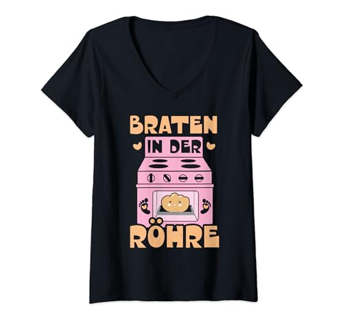 Braten in der Röhre - Schwanger Mama Schwangerschafts T-Shirt mit V-Ausschnitt von Lustige Schwangerschaft & Werdende Mama Shirts