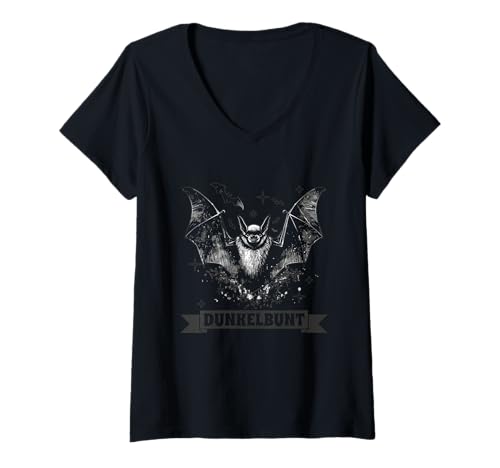 Damen Dunkelbunt Lustig Gothic Fledermaus Schwarz Ironie Spruch T-Shirt mit V-Ausschnitt von Lustige Schwarz Sprüche Kleidung