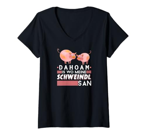 Damen Dahoam Schweine Bayrisches Landwirt Bauer T-Shirt mit V-Ausschnitt Damen Dahoam Schweine Bayrisches Landwirt Bauer T-Shirt mit V-Ausschnitt von Lustige Schweine Landwirt Bekleidung
