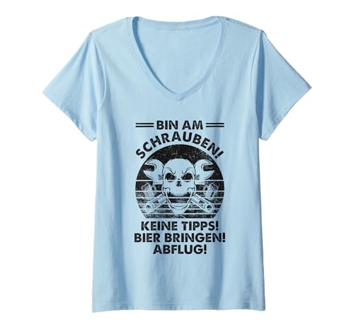 Damen Kfz Mechaniker Schrauber Auto Tuning Bin Am Schrauben T-Shirt mit V-Ausschnitt von Lustige Shirt Geschenkidee Für Mechaniker