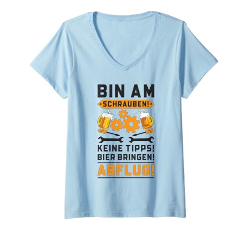 Damen Kfz Mechaniker Schrauber Mechatroniker Design T-Shirt mit V-Ausschnitt von Lustige Shirt Geschenkidee Für Mechaniker