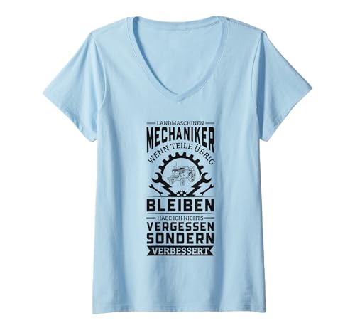 Damen Landmaschinen Mechaniker Traktor Werkstatt Landwirt Bauer T-Shirt mit V-Ausschnitt von Lustige Shirt Geschenkidee Für Mechaniker