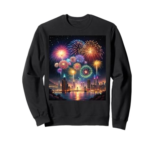 Happy New Year Feuerwerk Silvester Party Shirt Damen Herren Sweatshirt Happy New Year Feuerwerk Silvester Party Shirt Damen Herren Sweatshirt von Lustige Silvester Shirts Kinder Silvesterkostüm