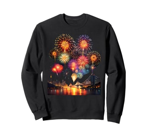 Happy New Year Feuerwerk Silvester Party Shirt Damen Herren Sweatshirt Happy New Year Feuerwerk Silvester Party Shirt Damen Herren Sweatshirt von Lustige Silvester Shirts Kinder Silvesterkostüm