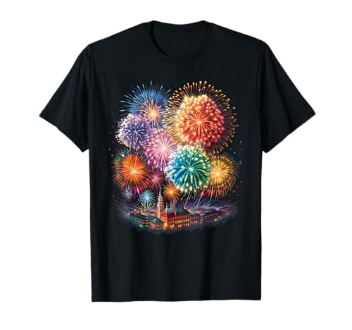 Happy New Year Feuerwerk Silvester Party Shirt Damen Herren T-Shirt Happy New Year Feuerwerk Silvester Party Shirt Damen Herren T-Shirt von Lustige Silvester Shirts Kinder Silvesterkostüm