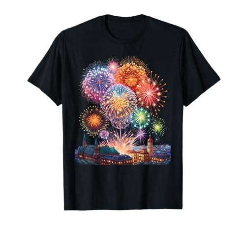 Happy New Year Feuerwerk Silvester Party Shirt Damen Herren T-Shirt Happy New Year Feuerwerk Silvester Party Shirt Damen Herren T-Shirt von Lustige Silvester Shirts Kinder Silvesterkostüm