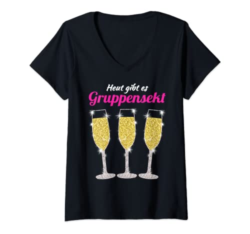 Damen Gruppen Sekt Silvester Outfit Partnerlook Party Silvester T-Shirt mit V-Ausschnitt Damen Gruppen Sekt Silvester Outfit Partnerlook Party Silvester T-Shirt mit V-Ausschnitt von Lustige Silvesteroutfits für Damen und Herren