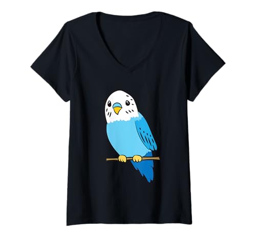 Damen Wellensittich Sittich Vogel Blausittich T-Shirt mit V-Ausschnitt Damen Wellensittich Sittich Vogel Blausittich T-Shirt mit V-Ausschnitt von Lustige Sittichvogel Geschenke