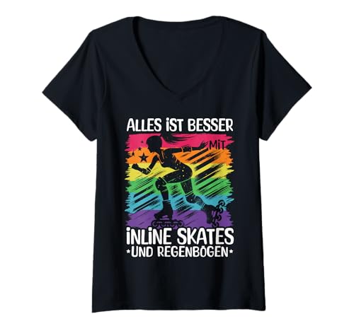 Damen Alles Ist Besser Mit Inline Skates Regenbogen Inlineskater T-Shirt mit V-Ausschnitt Damen Alles Ist Besser Mit Inline Skates Regenbogen Inlineskater T-Shirt mit V-Ausschnitt von Lustige Skater Sprüche Inlineskating Design