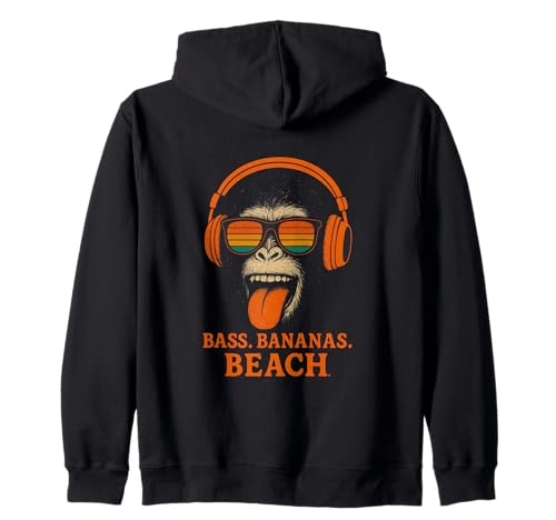 Bass Bananas Strand Spaß Sommer Vibes Affe Teens Kinder Kapuzenjacke von Lustige Sommer Vibes Musik Affe Strand Kopfhörer