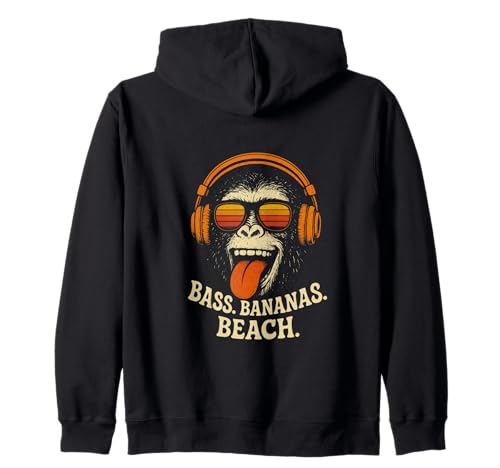 Bass Bananas Strand Spaß Sommer Vibes Affe Teens Kinder Kapuzenjacke von Lustige Sommer Vibes Musik Affe Strand Kopfhörer