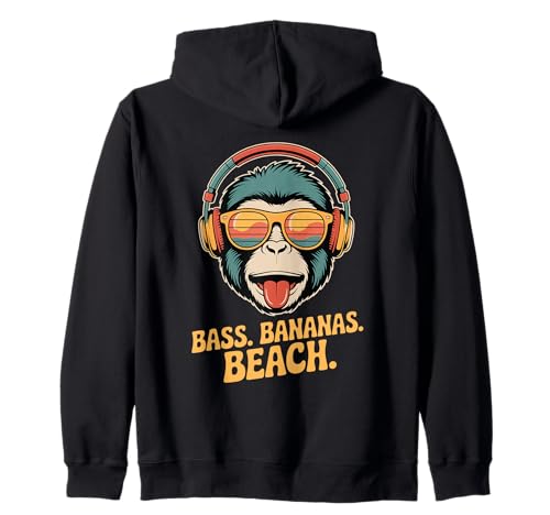 Bass Bananas Strand Spaß Sommer Vibes Affe Teens Kinder Kapuzenjacke von Lustige Sommer Vibes Musik Affe Strand Kopfhörer