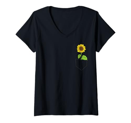 Damen Sonnenblume in der Tasche Gartenarbeit Gärtner Sonnenblume T-Shirt mit V-Ausschnitt Damen Sonnenblume in der Tasche Gartenarbeit Gärtner Sonnenblume T-Shirt mit V-Ausschnitt von Lustige Sonnenblumen Geschenke