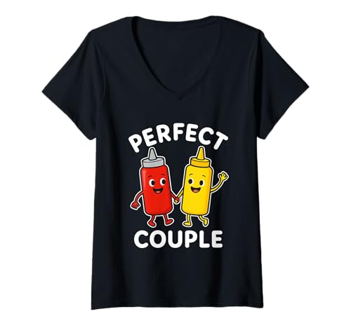 Damen Perfektes Paar Lustige Soßenfreunde T-Shirt mit V-Ausschnitt Damen Perfektes Paar Lustige Soßenfreunde T-Shirt mit V-Ausschnitt von Lustige Soßenfreunde Cartoon Liebe