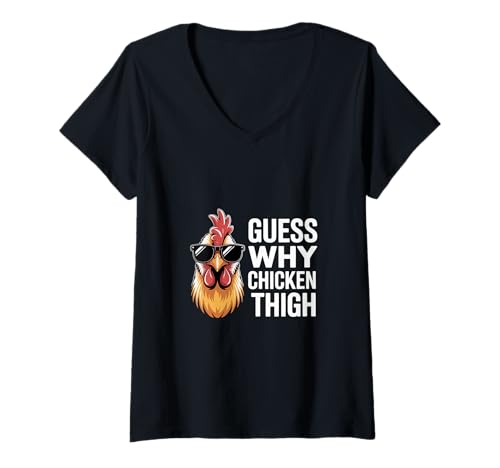 Damen Guess Why Chicken Thigh Geflügelwitz Essen |- T-Shirt mit V-Ausschnitt Damen Guess Why Chicken Thigh Geflügelwitz Essen |- T-Shirt mit V-Ausschnitt von Lustige Speisenwitze und Wortspiele