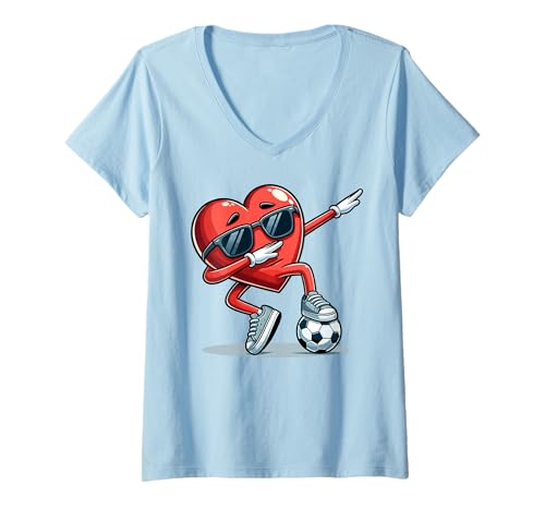 Damen Cooler Herz-Fußballspieler – Lustige Sportgrafik T-Shirt mit V-Ausschnitt von Lustige Sportgrafik-Designs für Fußballfans