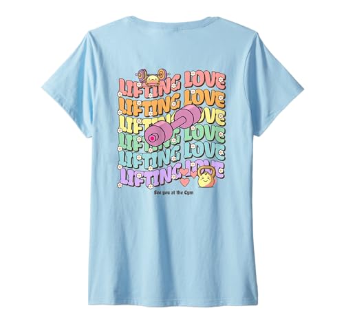 Damen Lifting Love Groovy Style Design Gym und Fitness Backprint T-Shirt mit V-Ausschnitt von Lustige Spruch Shirts