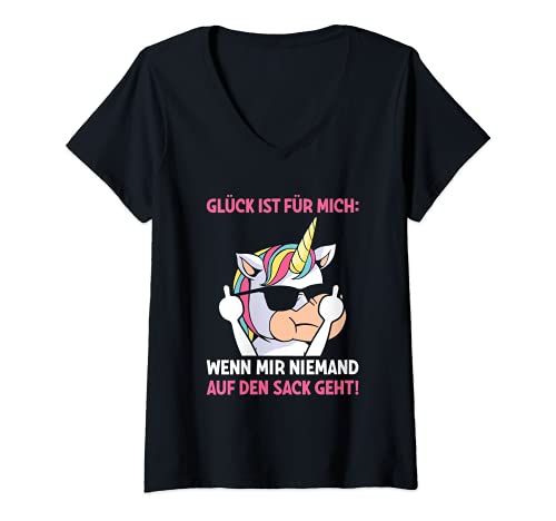 Damen Glück Ist Für Mich Wenn Mir Niemand Auf Den Sack Geht T-Shirt mit V-Ausschnitt Damen Glück Ist Für Mich Wenn Mir Niemand Auf Den Sack Geht T-Shirt mit V-Ausschnitt von Lustige Spruch Statement Einhorn Geschenke