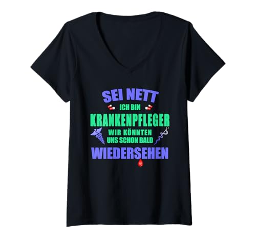 Damen Beruf Krankenpfleger Krankenpflege Altenpflege Geschenke T-Shirt mit V-Ausschnitt von Lustige Sprüche Arbeit Beruf Berufe Geschenk Shirt