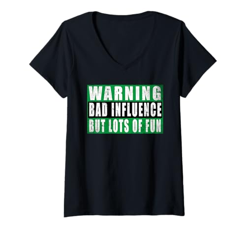 Damen Warning Bad Influence But Lots Of Fun T-Shirt mit V-Ausschnitt Damen Warning Bad Influence But Lots Of Fun T-Shirt mit V-Ausschnitt von Lustige Sprüche Designs Humor Witze