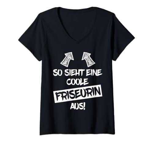 Damen Coole Friseurin Lustiger Spruch Friseuse Hairstylistin T-Shirt mit V-Ausschnitt Damen Coole Friseurin Lustiger Spruch Friseuse Hairstylistin T-Shirt mit V-Ausschnitt von Lustige Sprüche Friseur & Friseurin Beruf