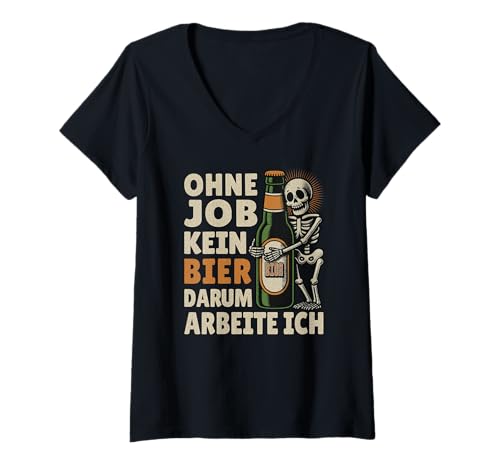 Damen Ohne Job Kein Bier Lustig Oktoberfest Skelett Retro T-Shirt mit V-Ausschnitt Damen Ohne Job Kein Bier Lustig Oktoberfest Skelett Retro T-Shirt mit V-Ausschnitt von Lustige Sprüche Für Damen Und Herren Oktoberfest