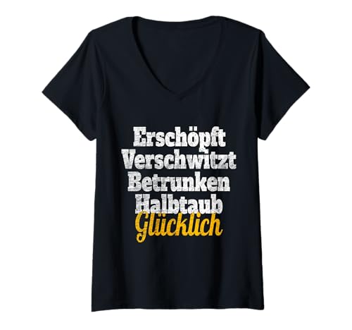 Damen Erschöpft Verschwitzt Betrunken Halbtaub Glücklich Festival T-Shirt mit V-Ausschnitt Damen Erschöpft Verschwitzt Betrunken Halbtaub Glücklich Festival T-Shirt mit V-Ausschnitt von Lustige Sprüche Für Festival Fans