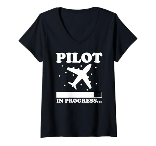 Damen Zukünftiger Flieger Pilot In Ausbildung Lustig Fortschritt T-Shirt mit V-Ausschnitt Damen Zukünftiger Flieger Pilot In Ausbildung Lustig Fortschritt T-Shirt mit V-Ausschnitt von Lustige Sprüche Für Flugschüler Und Fans
