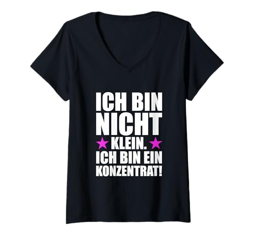Damen Ich Bin Nicht Klein Ich Bin EIN Konzentrat Kleine Menschen T-Shirt mit V-Ausschnitt von Lustige Sprüche Für Kleine Frauen & Mädchen