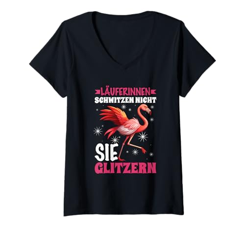 Damen Läuferinnen Schwitzen Nicht Sie Glitzern Joggen Flamingo T-Shirt mit V-Ausschnitt Damen Läuferinnen Schwitzen Nicht Sie Glitzern Joggen Flamingo T-Shirt mit V-Ausschnitt von Lustige Sprüche Für Läuferinnen