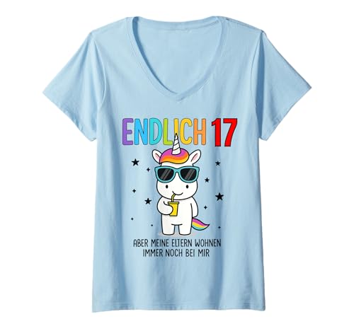 Damen Endlich 17 Aber Meine Eltern Wohnen Immer Noch Bei Mir T-Shirt mit V-Ausschnitt Damen Endlich 17 Aber Meine Eltern Wohnen Immer Noch Bei Mir T-Shirt mit V-Ausschnitt von Lustige Sprüche Geburtstag Einhorn