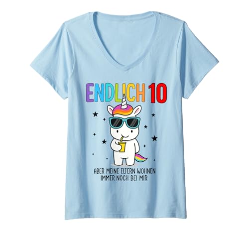 Damen Endlich 10 Aber Meine Eltern Wohnen Immer Noch Bei Mir T-Shirt mit V-Ausschnitt Damen Endlich 10 Aber Meine Eltern Wohnen Immer Noch Bei Mir T-Shirt mit V-Ausschnitt von Lustige Sprüche Geburtstag Kinder Einhorn