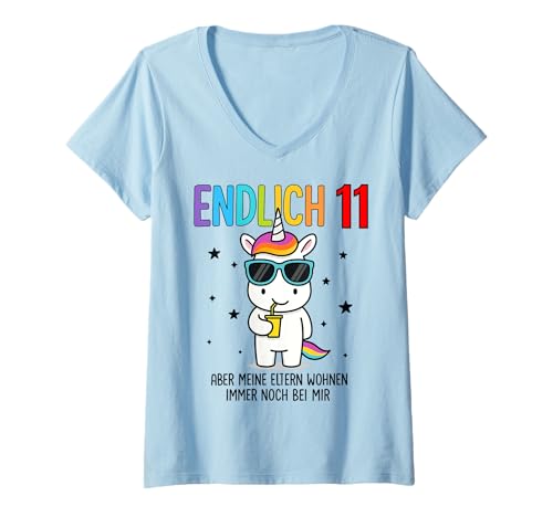 Damen Endlich 11 Aber Meine Eltern Wohnen Immer Noch Bei Mir T-Shirt mit V-Ausschnitt Damen Endlich 11 Aber Meine Eltern Wohnen Immer Noch Bei Mir T-Shirt mit V-Ausschnitt von Lustige Sprüche Geburtstag Kinder Einhorn