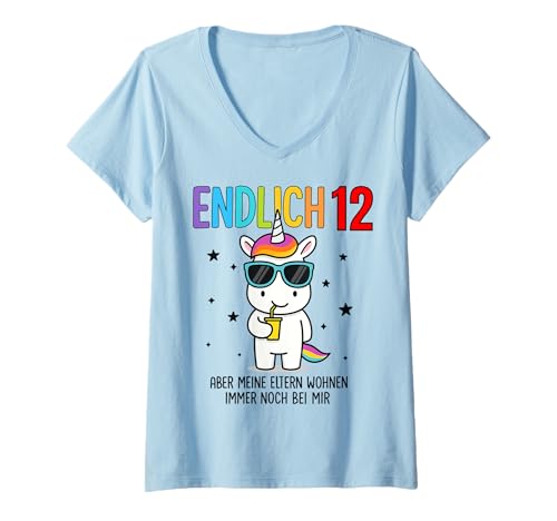 Damen Endlich 12 Aber Meine Eltern Wohnen Immer Noch Bei Mir T-Shirt mit V-Ausschnitt Damen Endlich 12 Aber Meine Eltern Wohnen Immer Noch Bei Mir T-Shirt mit V-Ausschnitt von Lustige Sprüche Geburtstag Kinder Einhorn