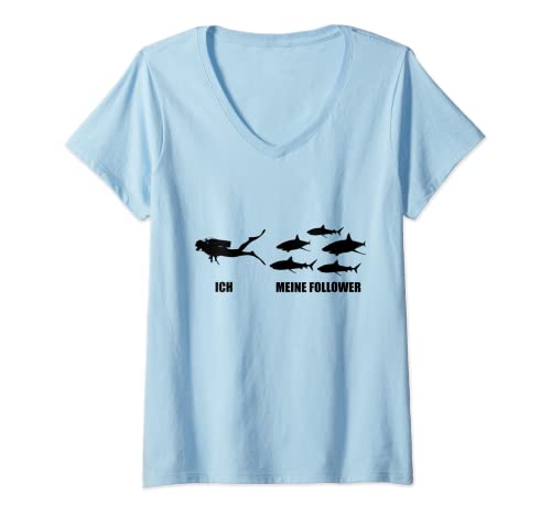 Damen Ich und meine Follower Hai Tauchen Shark Dive Taucher T-Shirt mit V-Ausschnitt Damen Ich und meine Follower Hai Tauchen Shark Dive Taucher T-Shirt mit V-Ausschnitt von Lustige Sprüche Geschenke Taucher Tauchen Hai