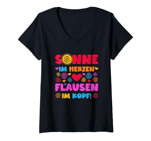 Damen Sonne im Herzen Flausen im Kopf - Gute Laune Spruch Lustiges T-Shirt mit V-Ausschnitt Damen Sonne im Herzen Flausen im Kopf - Gute Laune Spruch Lustiges T-Shirt mit V-Ausschnitt von Lustige Sprüche - Gute Laune Geschenke für Frauen