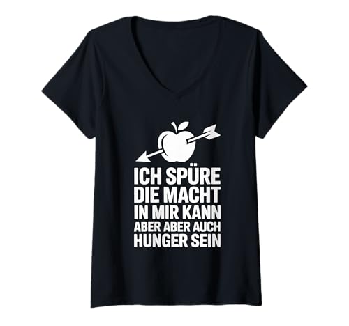 Damen Ich Spüre Die Macht In Mir Kann Aber Auch Hunger Sein T-Shirt mit V-Ausschnitt von Lustige Sprüche Humor Retro Design