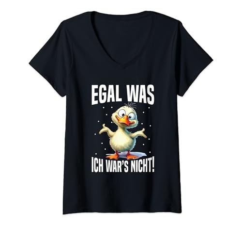 Damen Egal Was Ich War's Nicht Ente Lustig Unschuldig Spruch T-Shirt mit V-Ausschnitt von Lustige Sprüche Kleidung