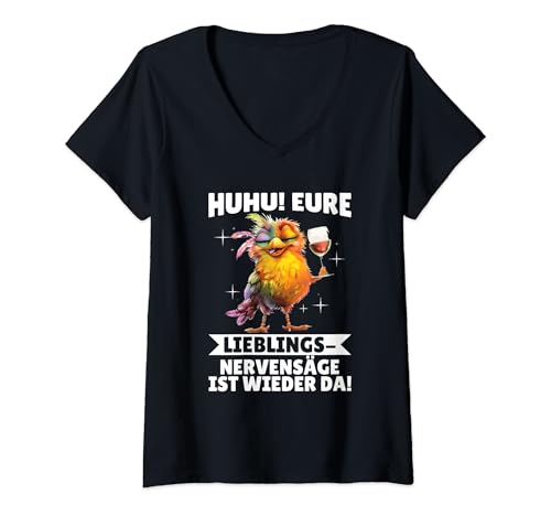 Damen Huhu Eure Lieblings Nervensäge Wieder Da Vogel Witzig Spruch T-Shirt mit V-Ausschnitt von Lustige Sprüche Kleidung