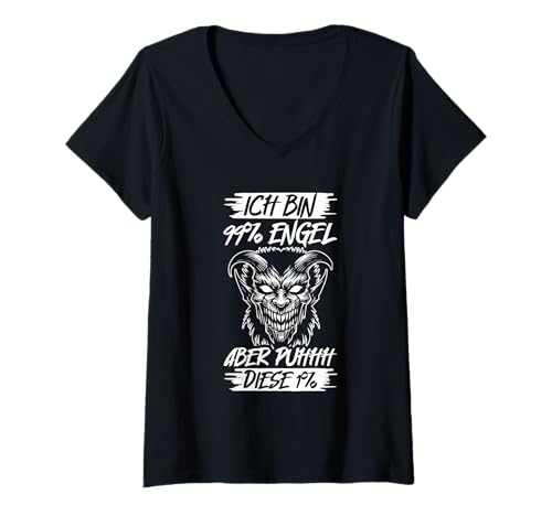 Damen Ich Bin 99% Engel Aber Puhhh Diese 1% Frech Böse Spruch T-Shirt mit V-Ausschnitt von Lustige Sprüche Kleidung
