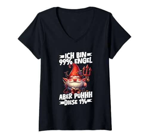 Damen Ich Bin 99% Engel Aber Puhhh Diese 1% Frecher Teufel T-Shirt mit V-Ausschnitt von Lustige Sprüche Kleidung