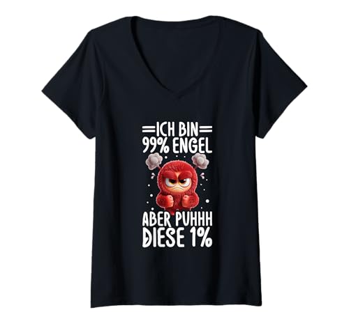 Damen Ich Bin 99% Engel Aber Puhhh Diese 1% Monster Böse T-Shirt mit V-Ausschnitt von Lustige Sprüche Kleidung