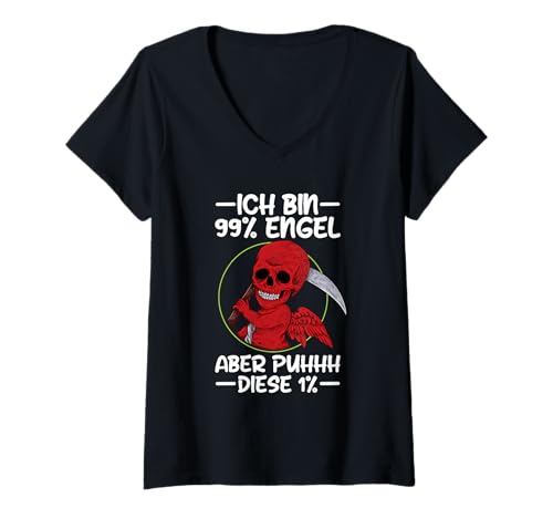 Damen Ich Bin 99% Engel Aber Puhhh Diese 1% Teufelchen Humor T-Shirt mit V-Ausschnitt von Lustige Sprüche Kleidung