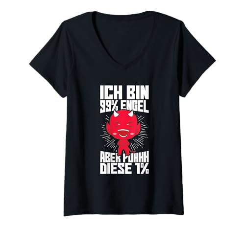 Damen Ich Bin 99% Engel Aber Puhhh Diese 1% Teufelchen Lustig T-Shirt mit V-Ausschnitt von Lustige Sprüche Kleidung